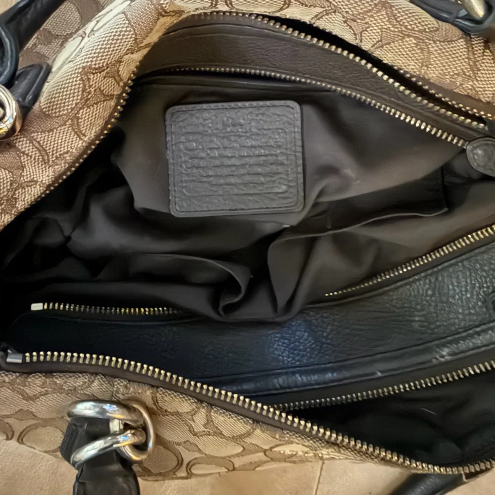 Coach Brown Signature Canvas Satchel with Black Trim